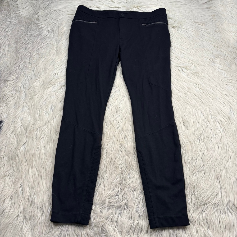Athleta Women's 14 Black Ponte Moto 2.0 Pants Travel Athleisure Zip Pockets